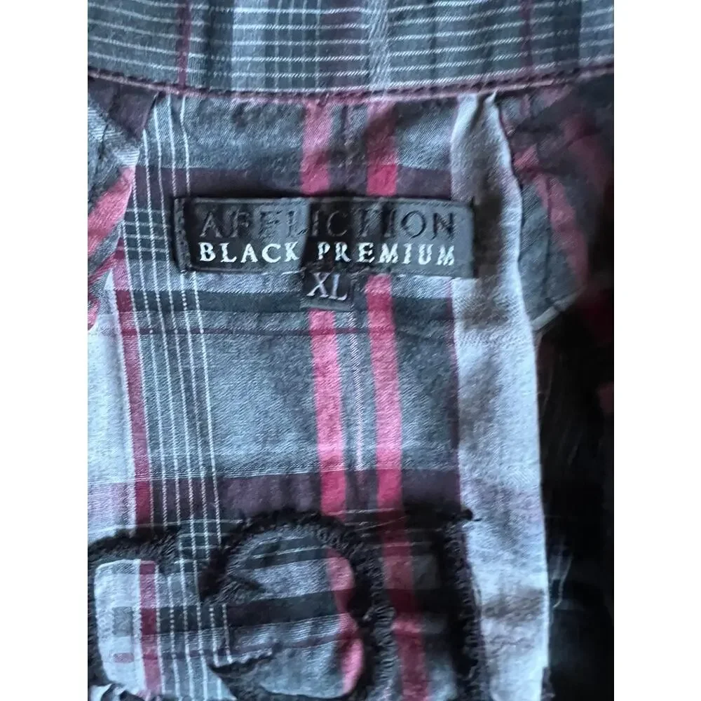 Affliction black & red plaid button down shirt size XL - Picture 3 of 6